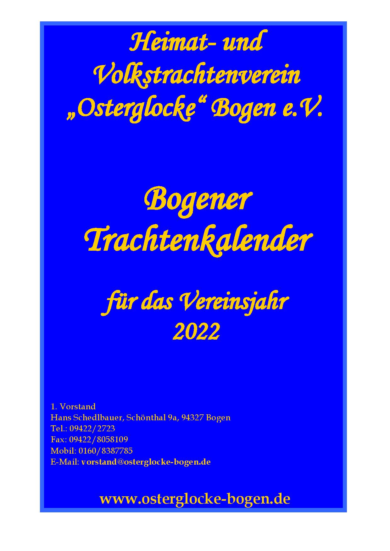 Bogener Trachtenkalender 2022 (Deckblatt)